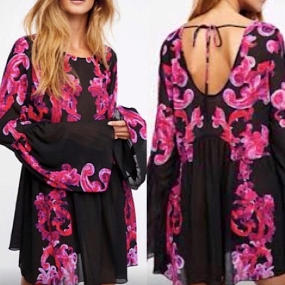 Free People Symphony Tunic/Mini-Dress Pretty Sheer Bell Sleeve Feminine Top